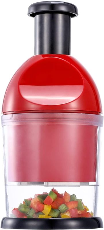 Red Food Chopper & Vegetable Mincer - Easy Manual Slap Chopper