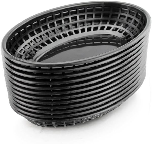 New Star Foodservice 44140 Fast Food Baskets, 9 1/4-Inch x 6-Inch Oval, Set of 12, Black