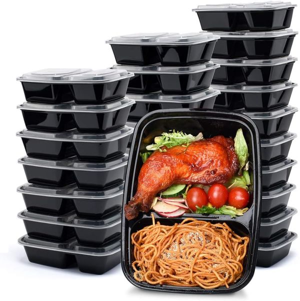 Glotoch 50 Pack 32 oz Meal Prep Containers Reusable, 2 Compartment Food Containers with Lids