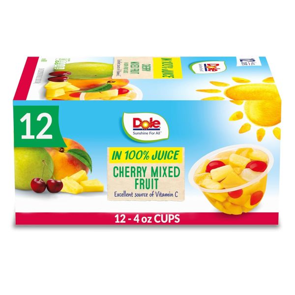 Dole Cherry Mixed Fruit in 100% Juice, Back To School Snack, 4oz, 12 Total Cups