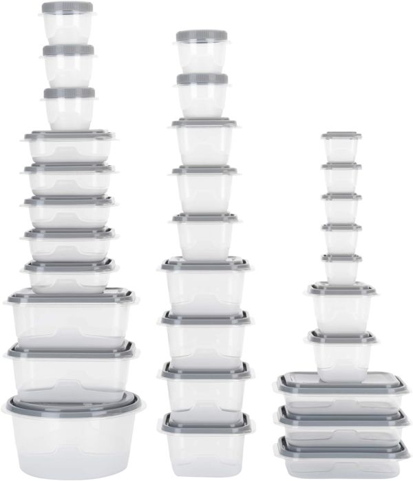 EveryWare 60-Piece BPA-Free Plastic Food Storage Container Set, Clear/Grey