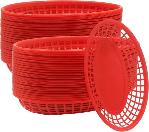 Red Oval Food Serving Baskets (Pack of 50)