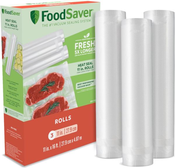 FreshLock Vacuum Sealer Bags, Customizable Airtight Food Storage, 11" x 16' (Pack of 3)