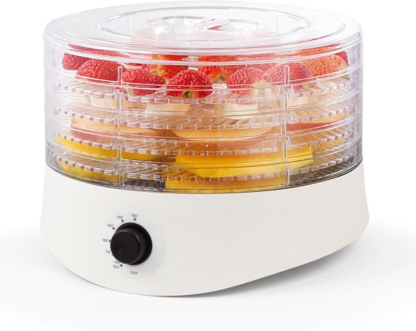 Nuanced Flavors Food Dehydrator: 280W Meat Dehydrator Machine with 5 Drying Racks and Slide Out Tray, White