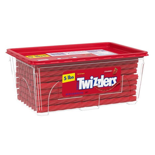 TWIZZLERS Twists - Strawberry Flavored Licorice Style, Low Fat Candy Tub, 5 lb