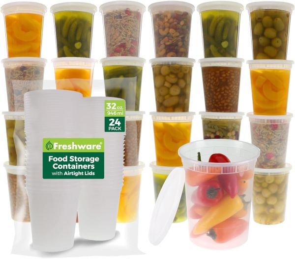 Freshware 32 oz Deli Food Storage Containers [24 Set]