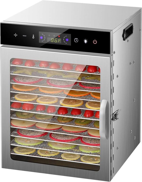 HOPERAN Stainless Steel Food Dehydrator - 12-Tray Dehydrator Machine with Digital Timer and Temperature Control