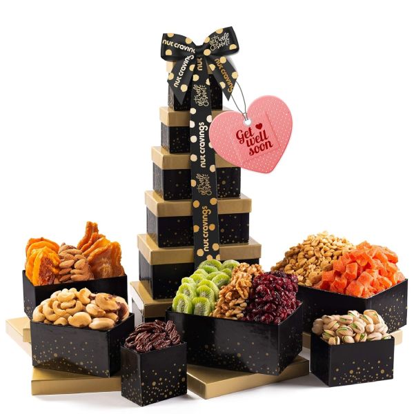 Nut Cravings Gourmet Collection - Healing Harvest Dried Fruit & Nuts Tower Gift Basket (12 Assortments) Care Package, Kosher Snack Box