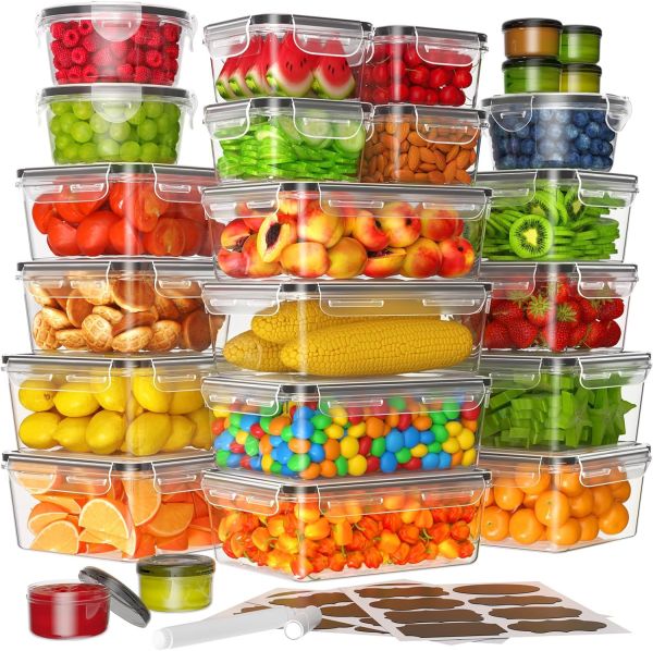 KEMETHY 50-Piece Large Food Storage Containers with Lids Airtight (25 Containers & 25 Lids), Kitchen Organization, Meal Prep, Reusable, Stackable, BPA-Free, Leak-Proof with Labels & Marker Pen