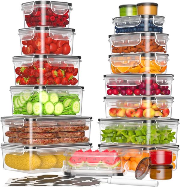 Airtight Food Storage Containers - 36-Piece Set with Labels & Pen