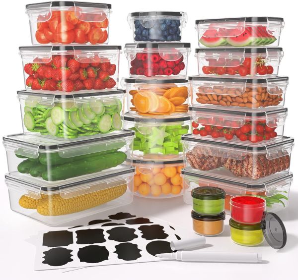 KEMETHY 40 Pcs Food Storage Containers with Lids Airtight (20 Containers & 20 Lids), Plastic Meal Prep Container for Pantry & Kitchen Organization, BPA-Free, Leak-Proof with Labels & Marker Pen