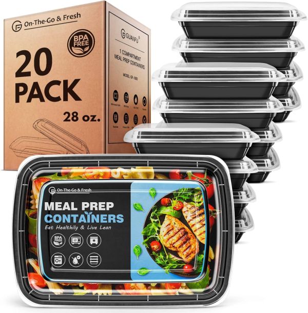 GUANFU Meal Prep Container 1 Compartment - Stackable Food Storage Containers (20 Pack)