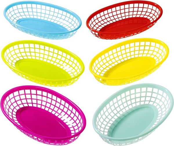 Cuban Fiesta Multicolor Plastic Food Baskets for a Picnic or Birthday (6 Pack)