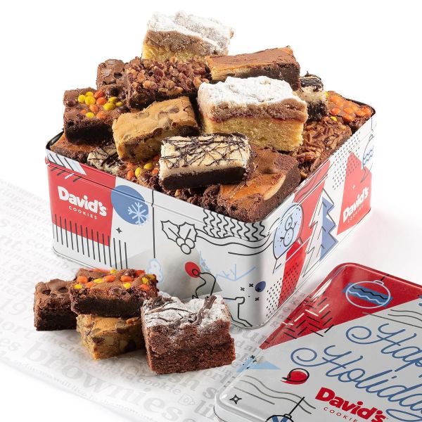 David's Cookies Winter Wonderland Assorted Brownies & Crumb Cake Gift Basket Tin